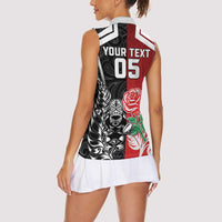 New Zealand And England Rugby Custom Women Sleeveless Polo Shirt Maori Tiki With Red Rose Together
