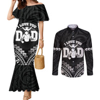 Personalised Happy Father's Day Couples Matching Mermaid Dress and Long Sleeve Button Shirt I Love You Dad Polynesian Style LT05 Black - Polynesian Pride