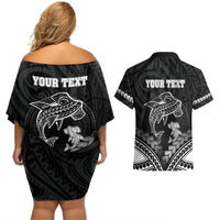 Personalised Happy Father's Day Couples Matching Off Shoulder Short Dress and Hawaiian Shirt I Love You Dad Polynesian Style LT05 - Polynesian Pride