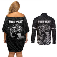Personalised Happy Father's Day Couples Matching Off Shoulder Short Dress and Long Sleeve Button Shirt I Love You Dad Polynesian Style