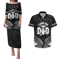 Personalised Happy Father's Day Couples Matching Puletasi and Hawaiian Shirt I Love You Dad Polynesian Style LT05 Black - Polynesian Pride