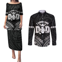 Personalised Happy Father's Day Couples Matching Puletasi and Long Sleeve Button Shirt I Love You Dad Polynesian Style LT05 Black - Polynesian Pride