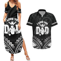 Personalised Happy Father's Day Couples Matching Summer Maxi Dress and Hawaiian Shirt I Love You Dad Polynesian Style LT05 Black - Polynesian Pride