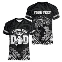 Personalised Happy Father's Day Women V-Neck T-Shirt I Love You Dad Polynesian Style