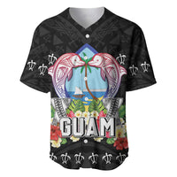 Guam Chamorro Baseball Jersey Tribal Latte Stone With Dolphins Black