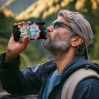 Guam Chamorro 4 in 1 Can Cooler Tumbler Tribal Latte Stone With Dolphins Black