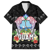 Guam Chamorro Family Matching Off The Shoulder Long Sleeve Dress and Hawaiian Shirt Tribal Latte Stone With Dolphins Black LT05 Dad's Shirt - Short Sleeve Black - Polynesian Pride