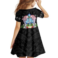 Guam Chamorro Family Matching Off Shoulder Maxi Dress and Hawaiian Shirt Tribal Latte Stone With Dolphins Black