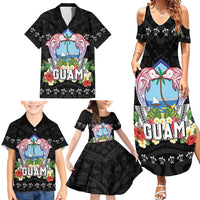 Guam Chamorro Family Matching Summer Maxi Dress and Hawaiian Shirt Tribal Latte Stone With Dolphins Black LT05 - Polynesian Pride