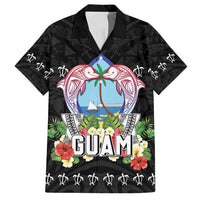 Guam Chamorro Family Matching Summer Maxi Dress and Hawaiian Shirt Tribal Latte Stone With Dolphins Black LT05 Dad's Shirt - Short Sleeve Black - Polynesian Pride