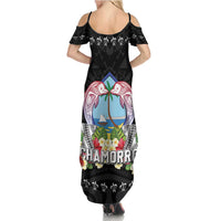 Guam Chamorro Family Matching Summer Maxi Dress and Hawaiian Shirt Tribal Latte Stone With Dolphins Black LT05 - Polynesian Pride