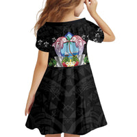 Guam Chamorro Kid Short Sleeve Dress Tribal Latte Stone With Dolphins Black