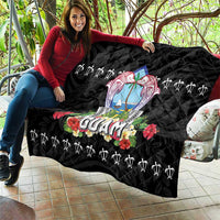 Guam Chamorro Quilt Tribal Latte Stone With Dolphins Black