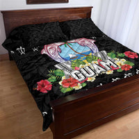 Guam Chamorro Quilt Bed Set Tribal Latte Stone With Dolphins Black