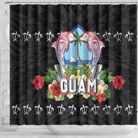 Guam Chamorro Shower Curtain Tribal Latte Stone With Dolphins Black