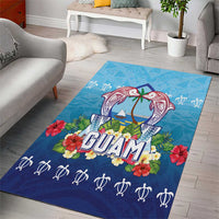 Guam Chamorro Area Rug Tribal Latte Stone With Dolphins Blue