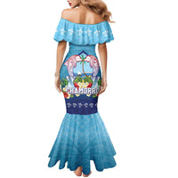 Guam Chamorro Family Matching Mermaid Dress and Hawaiian Shirt Tribal Latte Stone With Dolphins Blue