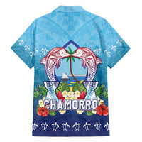Guam Chamorro Family Matching Short Sleeve Bodycon Dress and Hawaiian Shirt Tribal Latte Stone With Dolphins Blue
