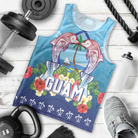 Guam Chamorro Men Tank Top Tribal Latte Stone With Dolphins Blue