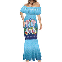 Guam Chamorro Mermaid Dress Tribal Latte Stone With Dolphins Blue