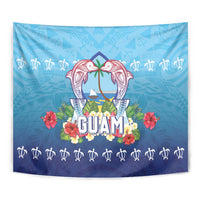 Guam Chamorro Tapestry Tribal Latte Stone With Dolphins Blue