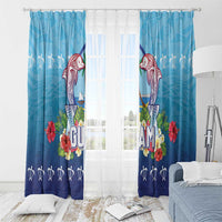 Guam Chamorro Window Curtain Tribal Latte Stone With Dolphins Blue