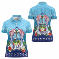 Guam Chamorro Women Polo Shirt Tribal Latte Stone With Dolphins Blue