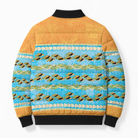 Hawaii Humuhumu Fish Maile Pikake Lei Bomber Puffer Jacket Tribal Tapa Orange Version