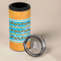 Hawaii Humuhumu Fish Maile Pikake Lei 4 in 1 Can Cooler Tumbler Tribal Tapa Orange Version