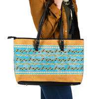 Hawaii Humuhumu Fish Maile Pikake Lei Leather Tote Bag Tribal Tapa Orange Version