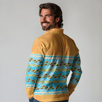 Hawaii Humuhumu Fish Maile Pikake Lei Long Sleeve Polo Shirt Tribal Tapa Orange Version