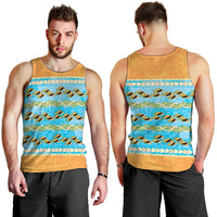 Hawaii Humuhumu Fish Maile Pikake Lei Men Tank Top Tribal Tapa Orange Version