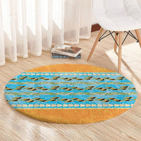 Hawaii Humuhumu Fish Maile Pikake Lei Round Carpet Tribal Tapa Orange Version