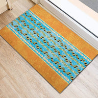 Hawaii Humuhumu Fish Maile Pikake Lei Rubber Doormat Tribal Tapa Orange Version
