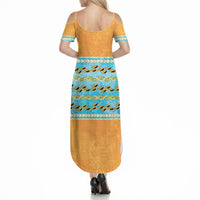 Hawaii Humuhumu Fish Maile Pikake Lei Summer Maxi Dress Tribal Tapa Orange Version