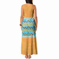Hawaii Humuhumu Fish Maile Pikake Lei Tank Maxi Dress Tribal Tapa Orange Version