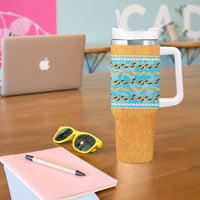 Hawaii Humuhumu Fish Maile Pikake Lei Tumbler With Handle Tribal Tapa Orange Version