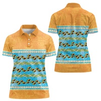 Hawaii Humuhumu Fish Maile Pikake Lei Women Polo Shirt Tribal Tapa Orange Version