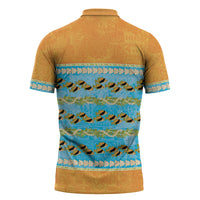 Hawaii Humuhumu Fish Maile Pikake Lei Zipper Polo Shirt Tribal Tapa Orange Version