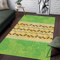 Hawaii Humuhumu Fish Maile Pikake Lei Area Rug Tribal Tapa Green Version
