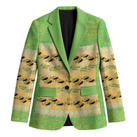 Hawaii Humuhumu Fish Maile Pikake Lei Blazer Tribal Tapa Green Version