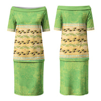 Hawaii Humuhumu Fish Maile Pikake Lei Family Matching Puletasi and Hawaiian Shirt Tribal Tapa Green Version