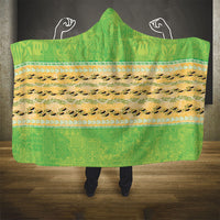 Hawaii Humuhumu Fish Maile Pikake Lei Hooded Blanket Tribal Tapa Green Version