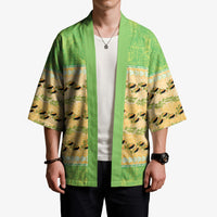 Hawaii Humuhumu Fish Maile Pikake Lei Kimono Tribal Tapa Green Version