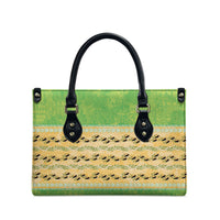 Hawaii Humuhumu Fish Maile Pikake Lei Leather Bag Tribal Tapa Green Version