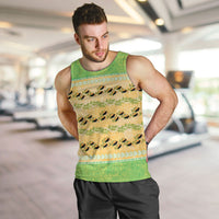Hawaii Humuhumu Fish Maile Pikake Lei Men Tank Top Tribal Tapa Green Version