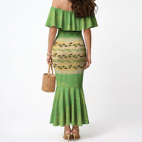Hawaii Humuhumu Fish Maile Pikake Lei Mermaid Dress Tribal Tapa Green Version