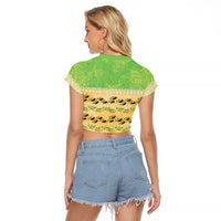 Hawaii Humuhumu Fish Maile Pikake Lei Raglan Cropped T Shirt Tribal Tapa Green Version