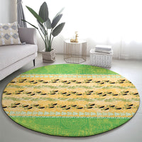 Hawaii Humuhumu Fish Maile Pikake Lei Round Carpet Tribal Tapa Green Version