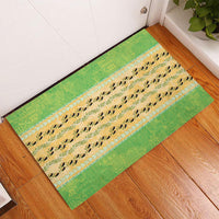 Hawaii Humuhumu Fish Maile Pikake Lei Rubber Doormat Tribal Tapa Green Version